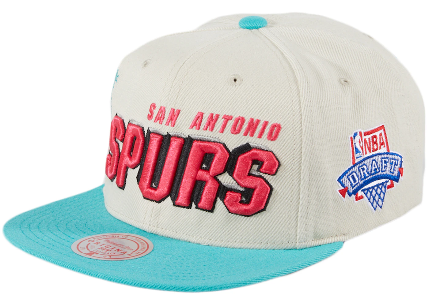 New Era Mitchell Ness San Antonio Spurs Draft Day Snapback Hat White Teal Fw21 New Era Mitchell Ness San Antonio Spurs Draft Day Snapback Hat White Teal Fw21