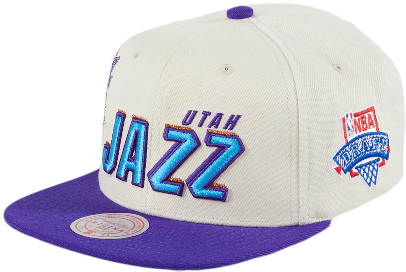 Mitchell & Ness Utah Jazz Rear Script Snapback Hat - Light Blue, Purple