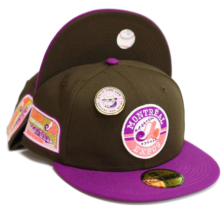 Pre-owned New Era Montreal Expos No Bad Brims 2.0 Olympic Stadium Capsule Hats 59fifty Fitted Hat Brown/purple