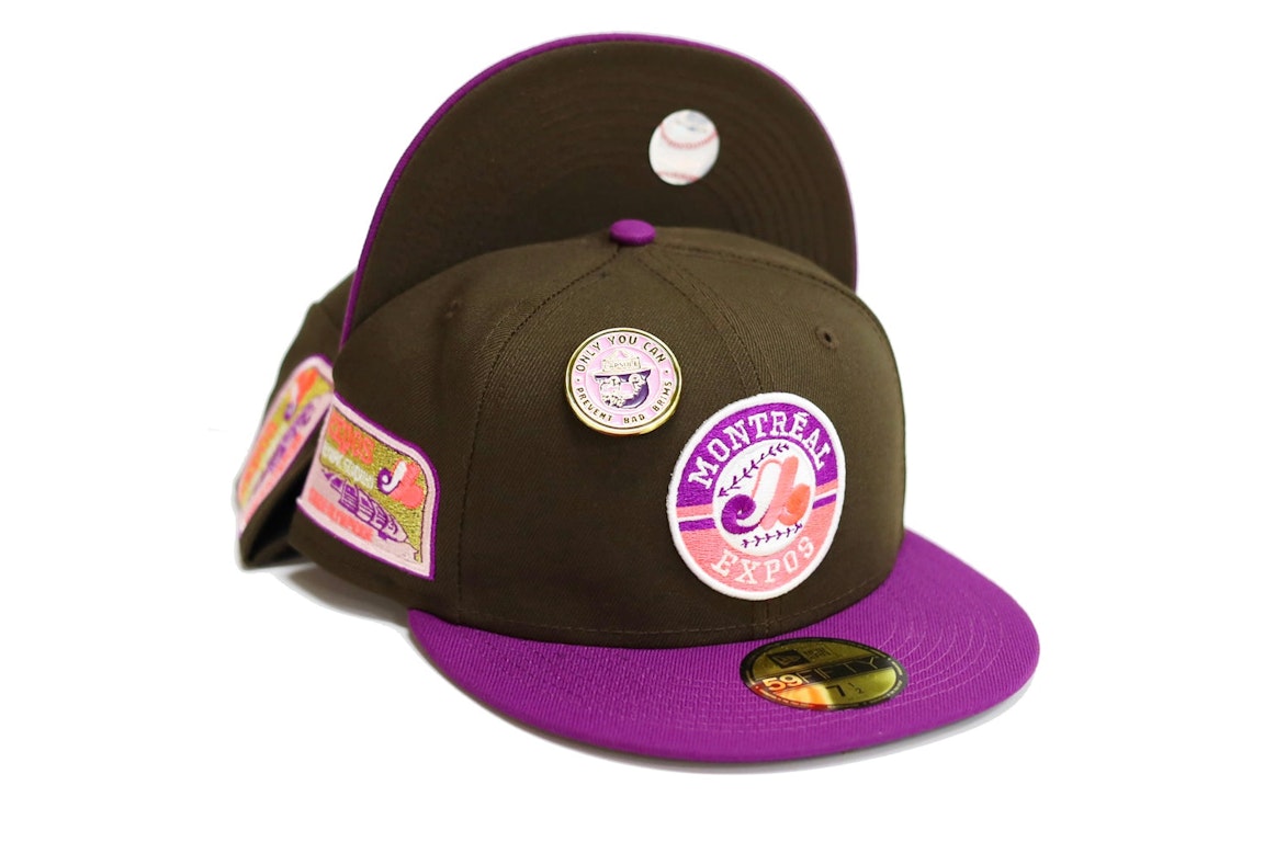 Pre-owned New Era Montreal Expos No Bad Brims 2.0 Olympic Stadium Capsule Hats 59fifty Fitted Hat Brown/purple