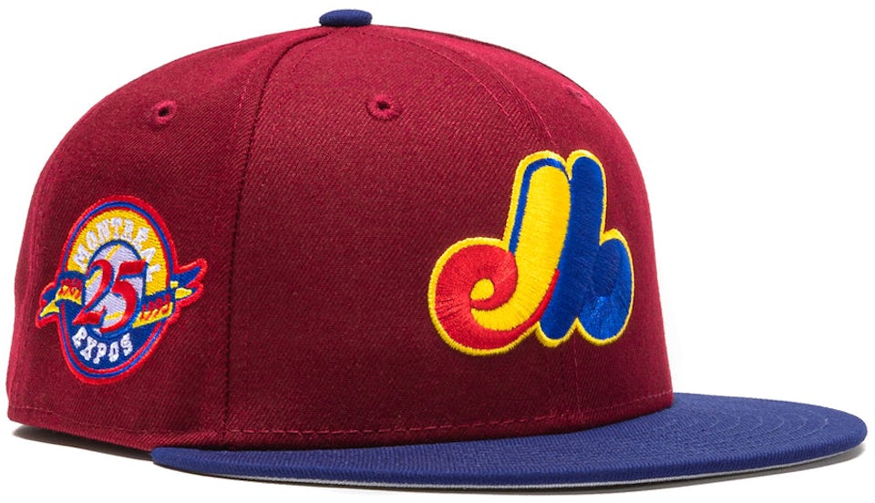 New Era Montreal Expos Sangria 25th Anniversary Patch Hat Club Exclusive 59FIFTY Fitted Hat Cardinal/Royal