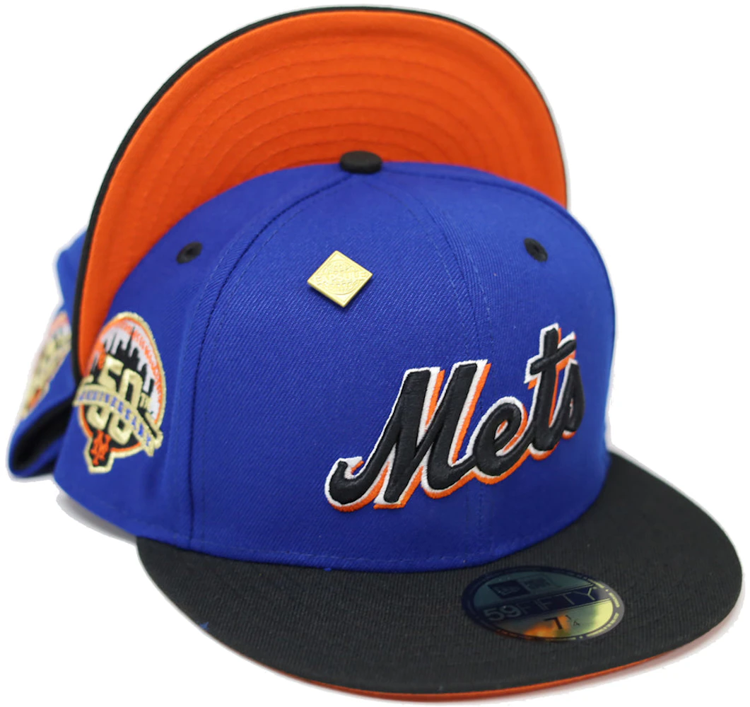New Era New York Mets 50th Anniversary Patch Capsule Hats Exclusive 59Fifty  Fitted Hat Blue/Orange - US