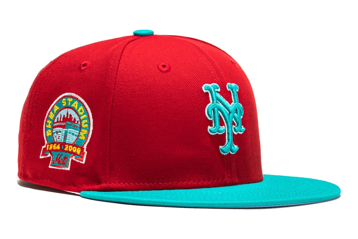 Pre-owned New Era New York Mets Captain Planet 2.0 Shea Stadium Patch Hat Club Exclusive 59fifty Fitted Hat Re In Red/teal