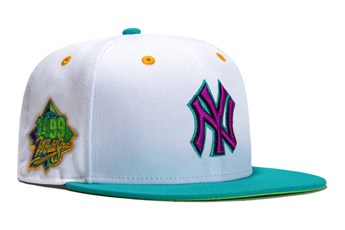 Pre-owned New Era New York Yankees Dogtown 1999 World Series Patch Hat Club Exclusive 59fifty Fitted Hat White In White/teal