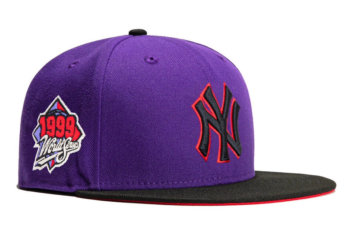 Pre-owned New Era New York Yankees T-dot 1999 World Series Patch Hat Club Exclusive 59fifty Fitted Hat Purple/ In Purple/black