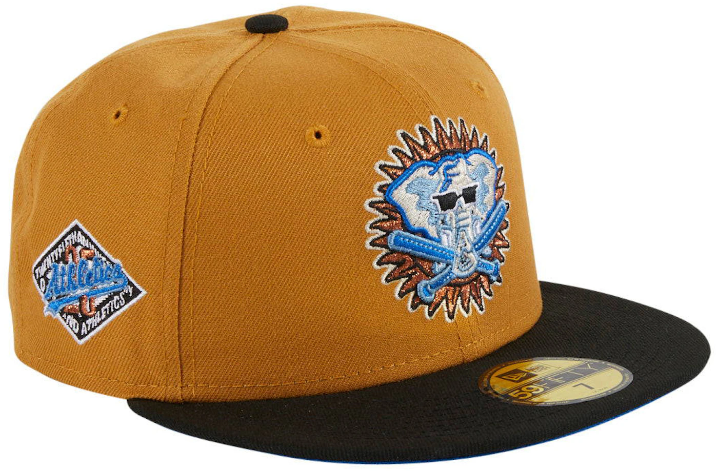 New Era Oakland Athletics Ancient Egypt St Logo 25th Anniversary Hat Club Exclusive 59FIFTY Fitted Hat Khaki/Black/Royal Blue