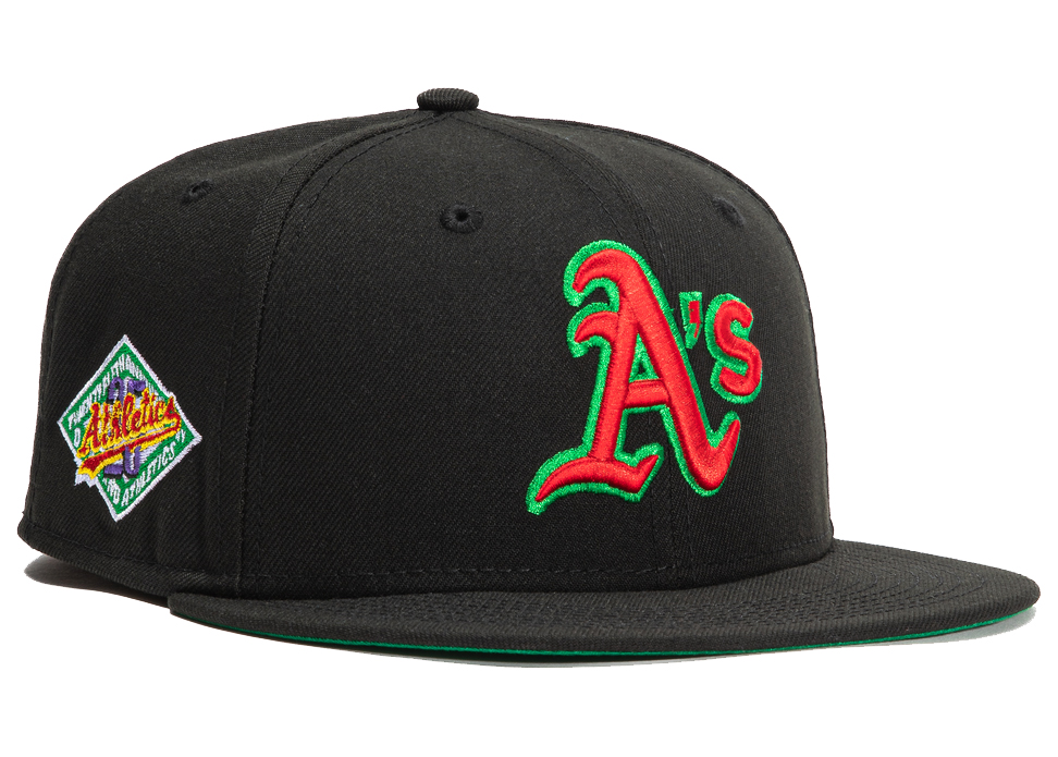 New Era Oakland Athletics Aux Pack Vol 2 25th Anniversary Patch Hat Club  Exclusive 59Fifty Fitted Hat Black/Red/Kelly