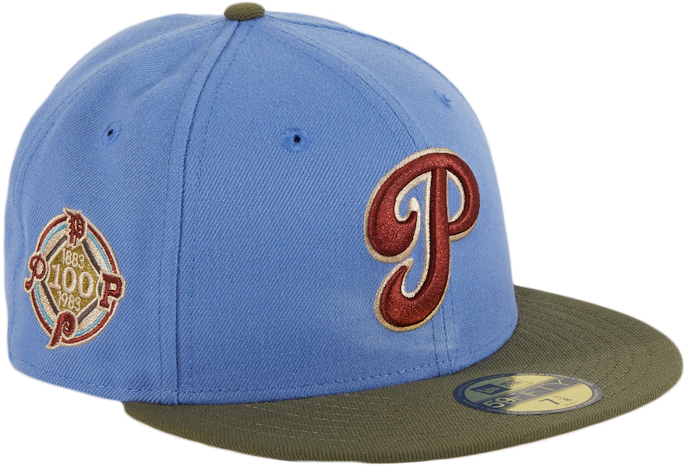 New Era Philadelphia Phillies Great Outdoors 100th Anniversary Patch Hat  Club Exclusive 59Fifty Fitted Hat Indigo/Olive Men's - SS22 - US