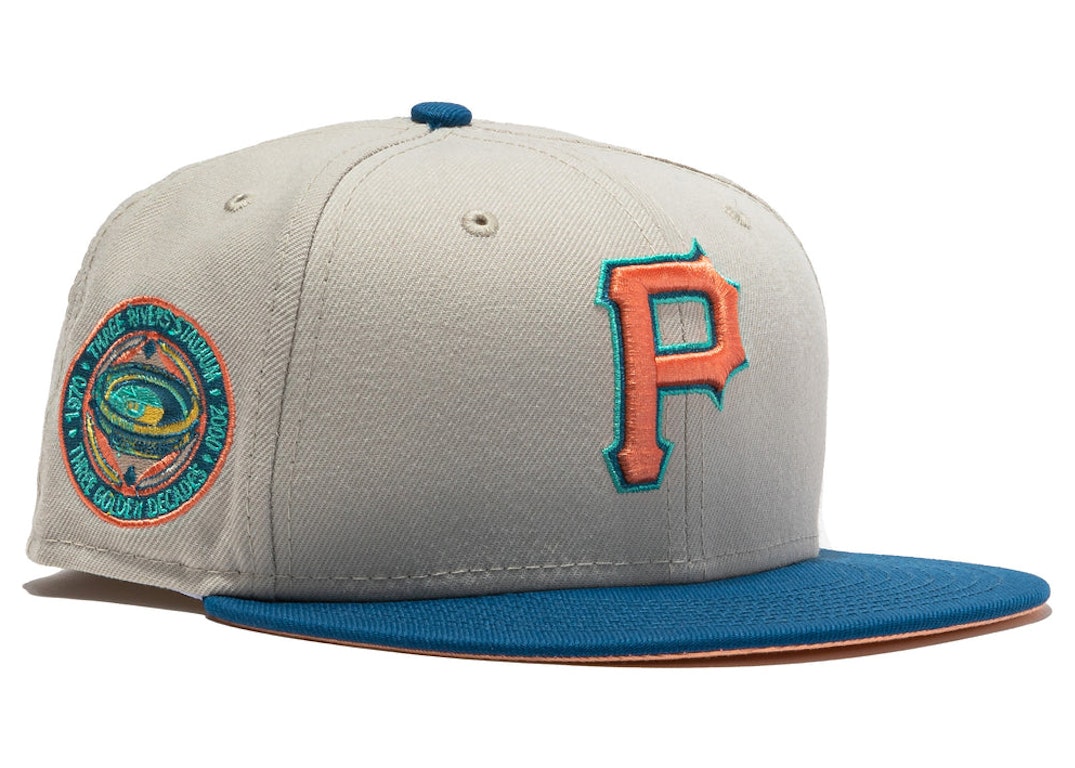 Pre-owned New Era Pittsburgh Pirates Ocean Drive Three Rivers Stadium Patch Hat Club Exclusive 59fifty Fitted  In Stone/indigo/peach