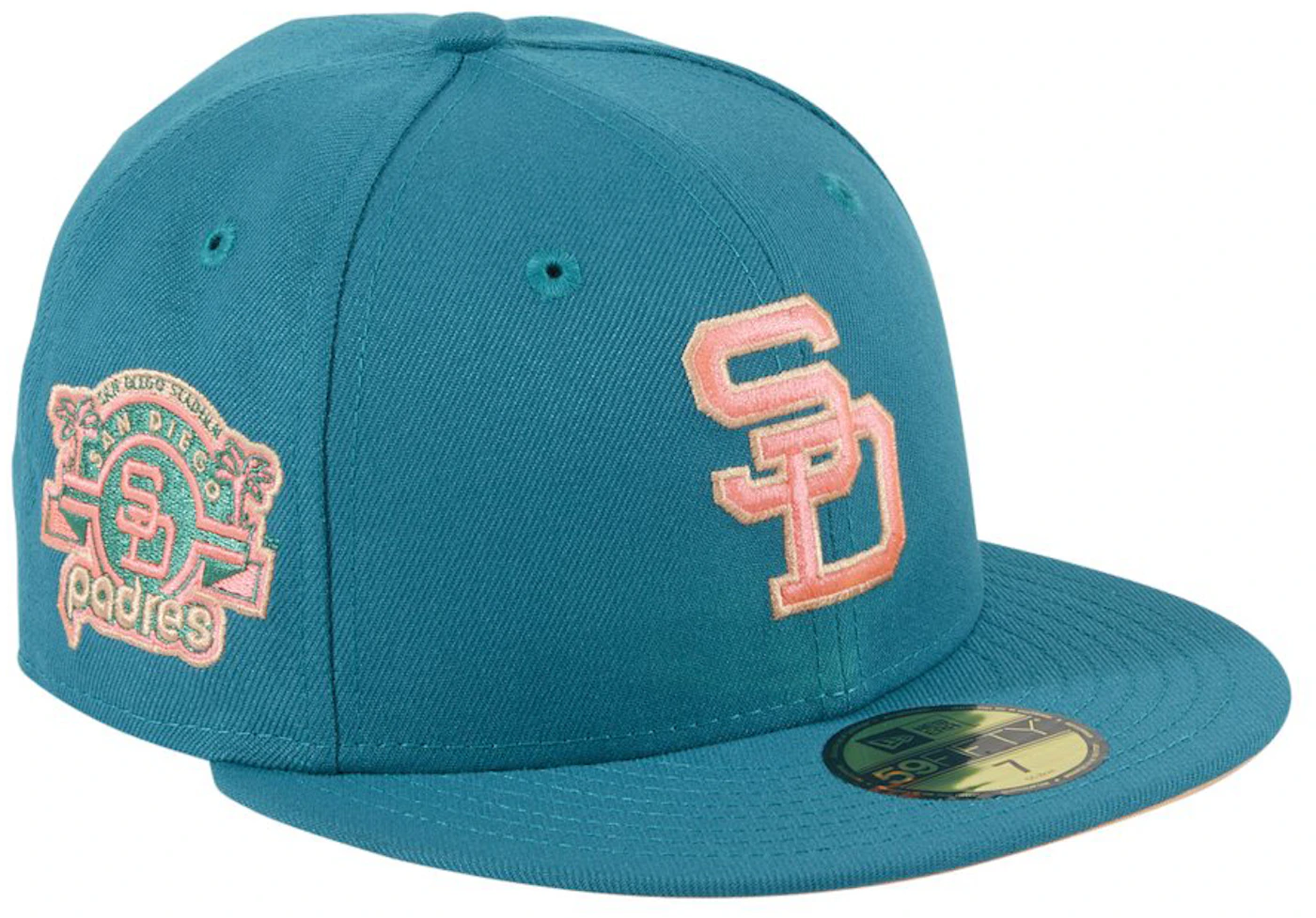 New Era San Diego Padres Dogtown 25th Anniversary Patch Hat Club Exclusive  59Fifty Fitted Hat White/Teal Men's - US