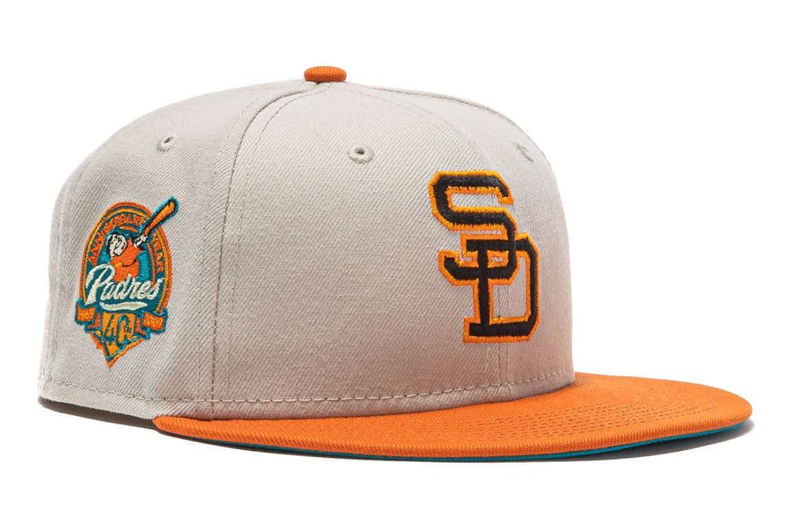 Pre-owned New Era San Diego Padres Beer Pack 40th Anniversary Patch Hat Club Exclusive 59fifty Fitted Hat Ston In Stone/orange