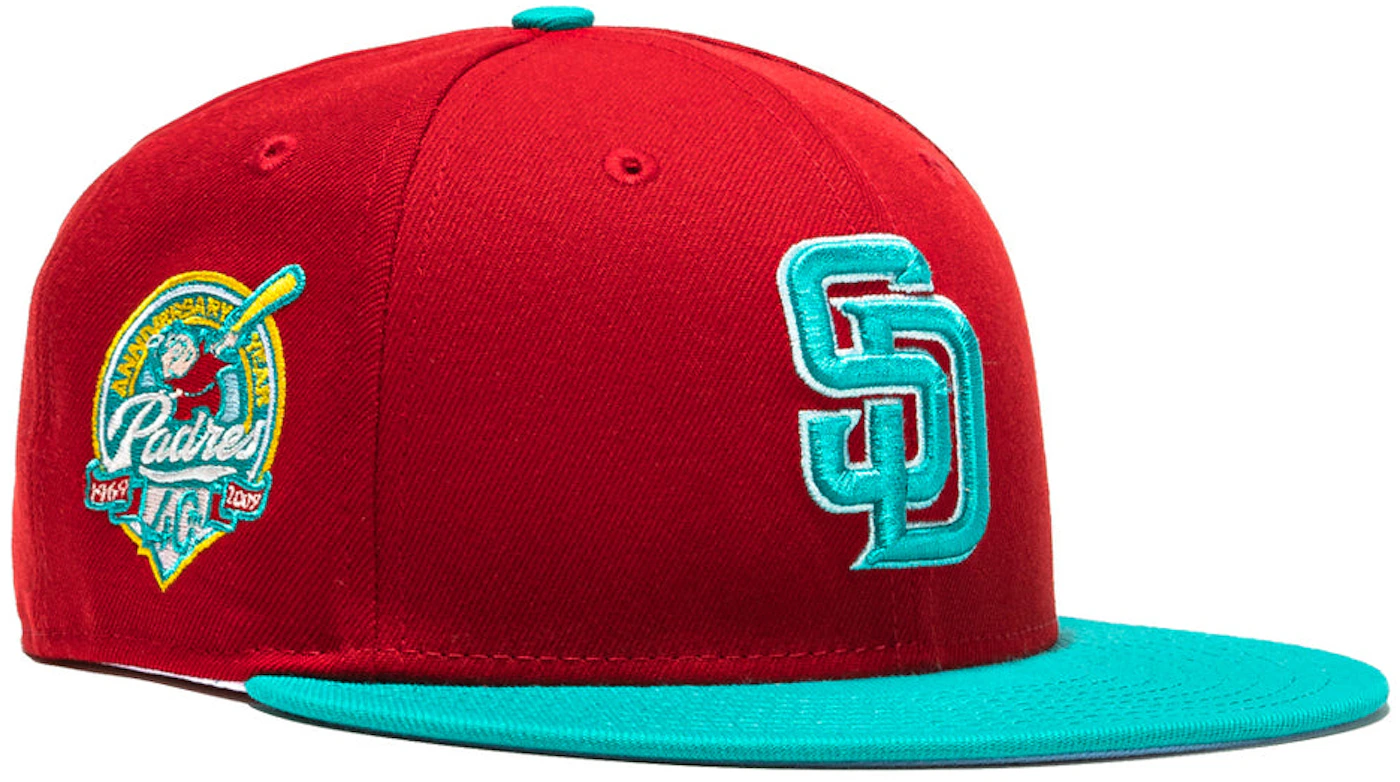 New Era San Diego Padres Captain Planet 2.0 50th Anniversary Patch Hat Club Exclusive 59FIFTY Fitted Hat Red/Teal