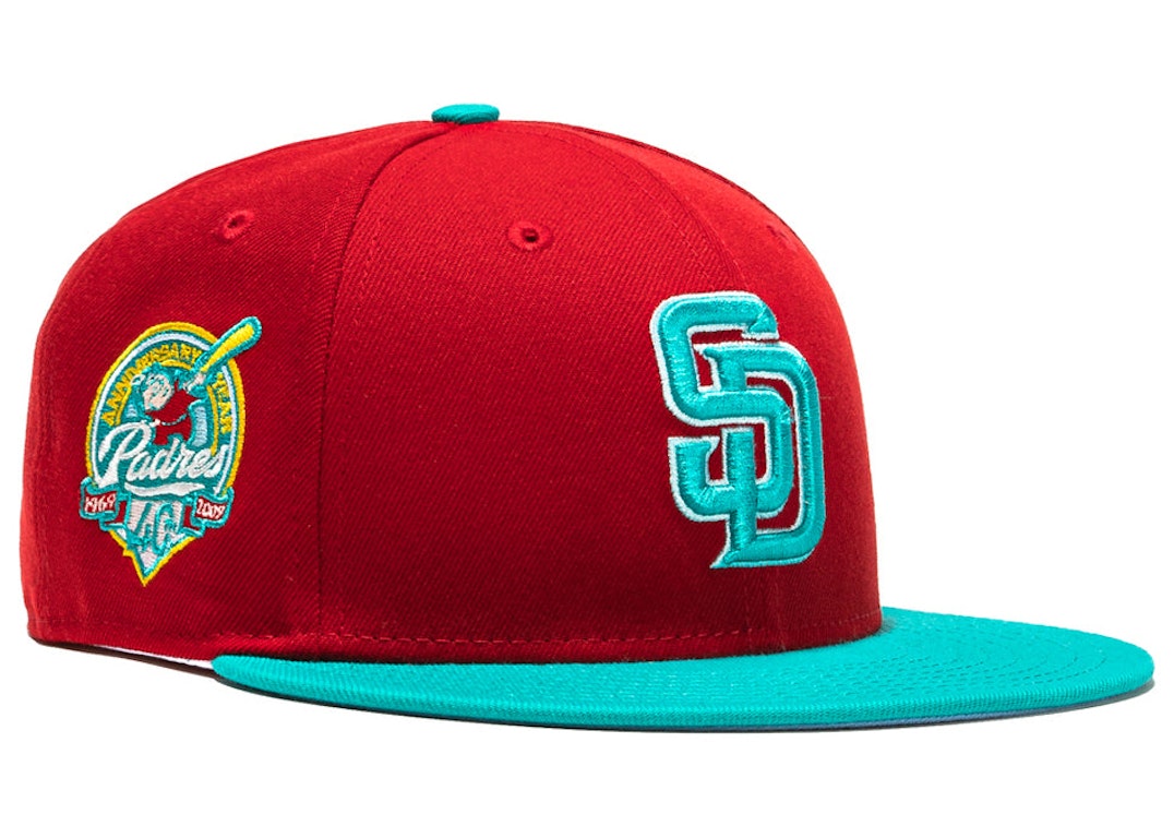 Pre-owned New Era San Diego Padres Captain Planet 2.0 50th Anniversary Patch Hat Club Exclusive 59fifty Fitted In Red/teal