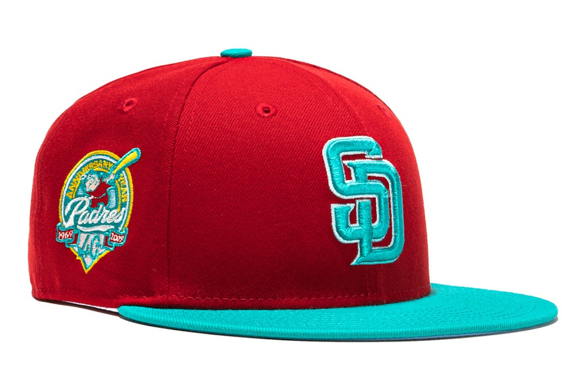 Pre-owned New Era San Diego Padres Captain Planet 2.0 50th Anniversary Patch Hat Club Exclusive 59fifty Fitted In Red/teal