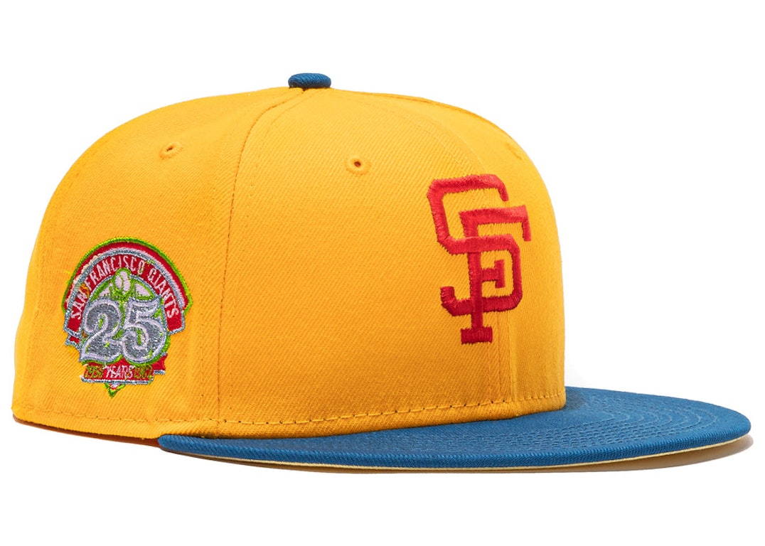 Pre-owned New Era San Francisco Giants Beer Pack 25th Anniversary Patch Hat Club Exclusive 59fifty Fitted Hat  In Gold/indigo