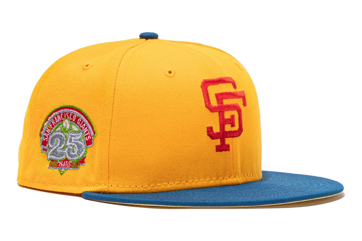 Pre-owned New Era San Francisco Giants Beer Pack 25th Anniversary Patch Hat Club Exclusive 59fifty Fitted Hat  In Gold/indigo