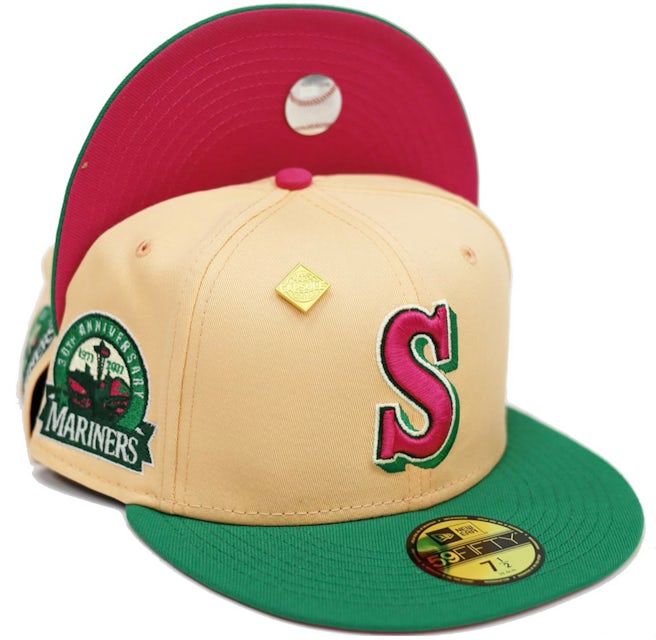 New Era Seattle Mariners 30th Anniversary Patch Capsule Hats 59FIFTY Fitted Hat Peach/Red