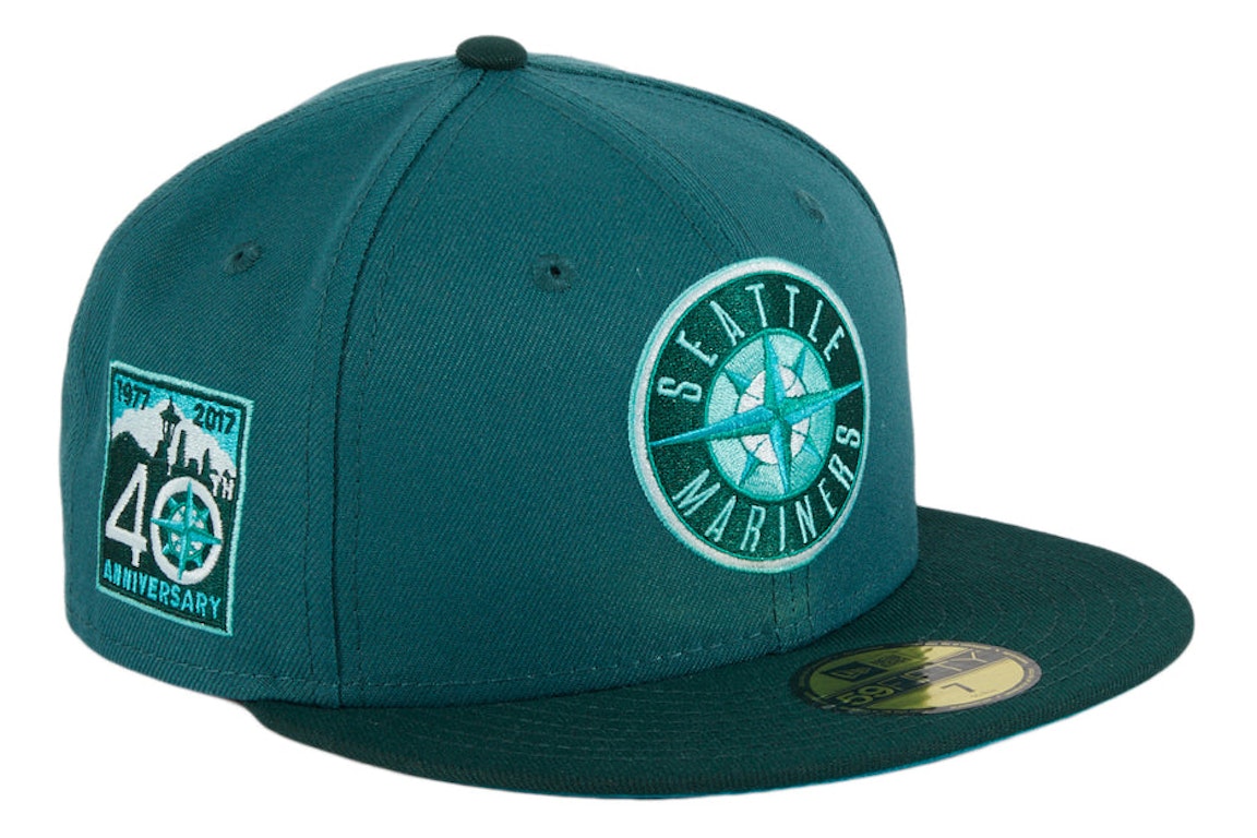 Pre-owned New Era Seattle Mariners 40th Anniversary Patch Logo Hat Club Exclusive 59fifty Fitted Hat Teal/gree In Teal/green