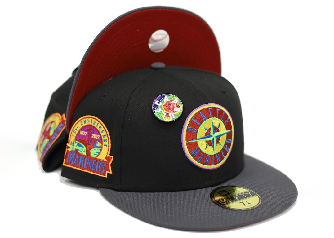 Pre-owned New Era Seattle Mariners Capsule Doppler Radar Collection 30th Anniversary 59fifty Fitted Hat Black/ In Black/red