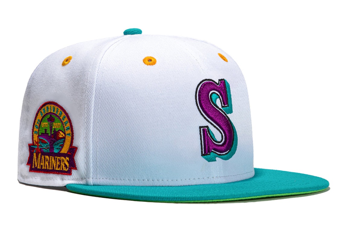 Pre-owned New Era Seattle Mariners Dogtown 30th Anniversary Patch Hat Club Exclusive 59fifty Fitted Hat White/ In White/teal