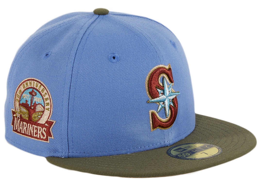 Pre-owned New Era Seattle Mariners Great Outdoors 30th Anniversary Patch Hat Club Exclusive 59fifty Fitted Hat In Indigo/olive