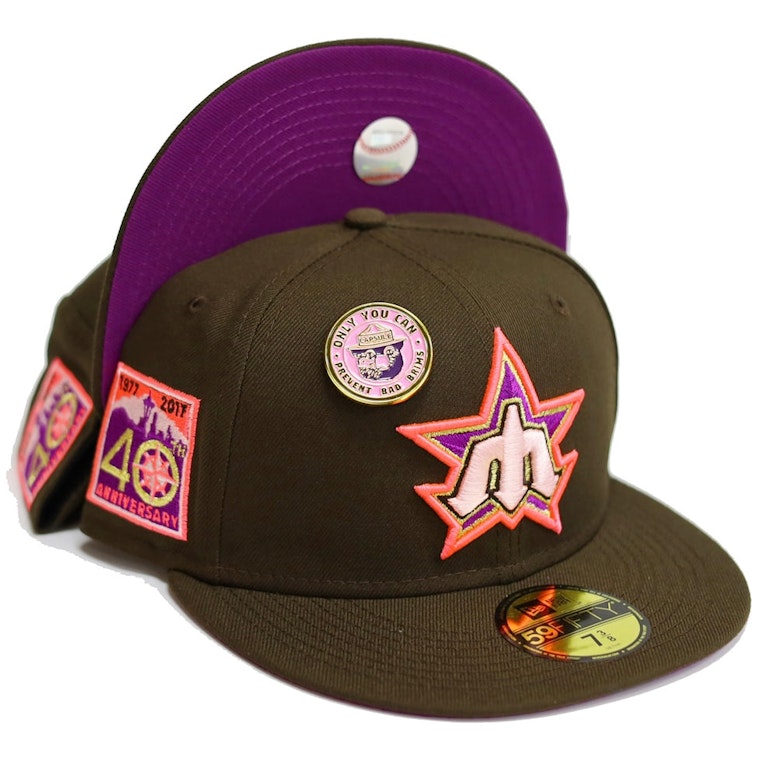 Pre-owned New Era Seattle Mariners No Bad Brims 2.0 40th Anniversary Capsule Hats 59fifty Fitted Hat Brown/pur In Brown/purple
