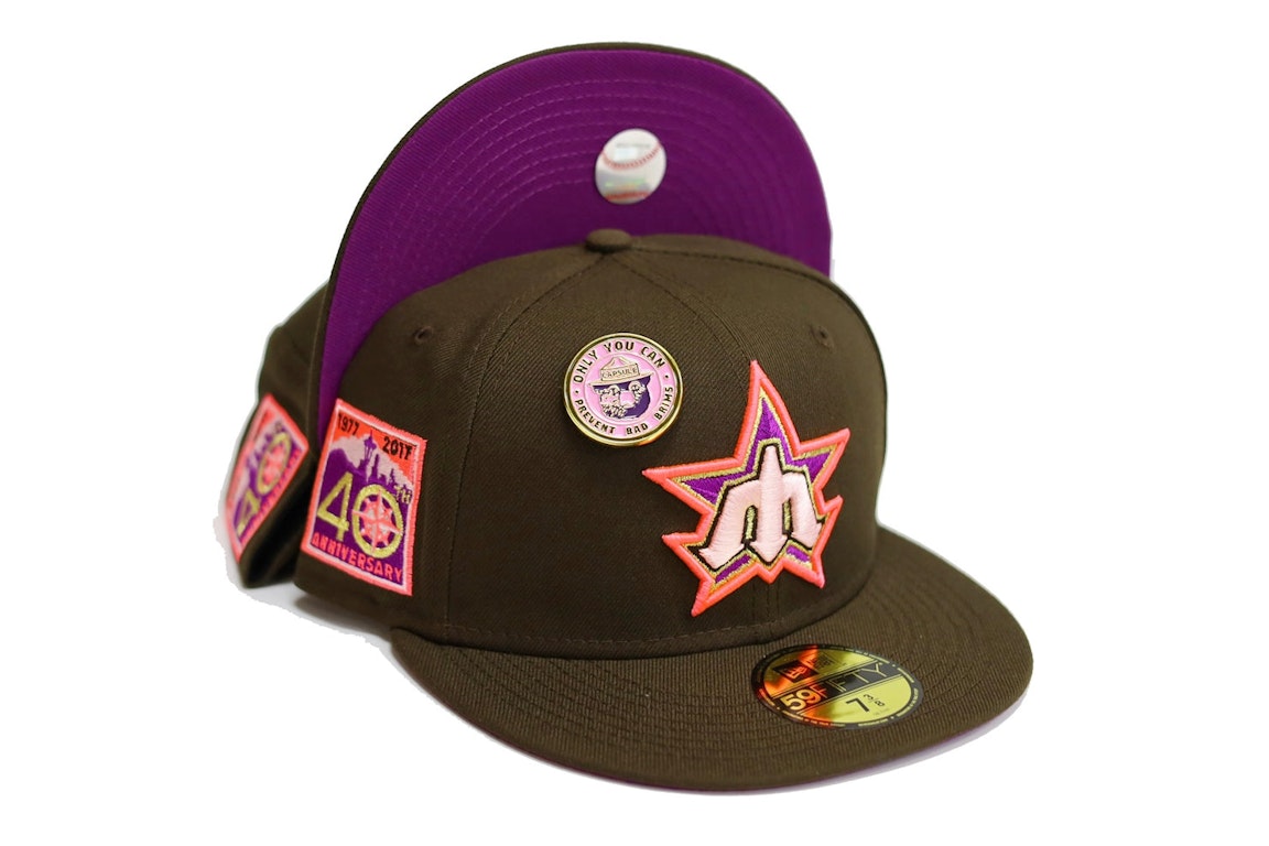 Pre-owned New Era Seattle Mariners No Bad Brims 2.0 40th Anniversary Capsule Hats 59fifty Fitted Hat Brown/pur In Brown/purple