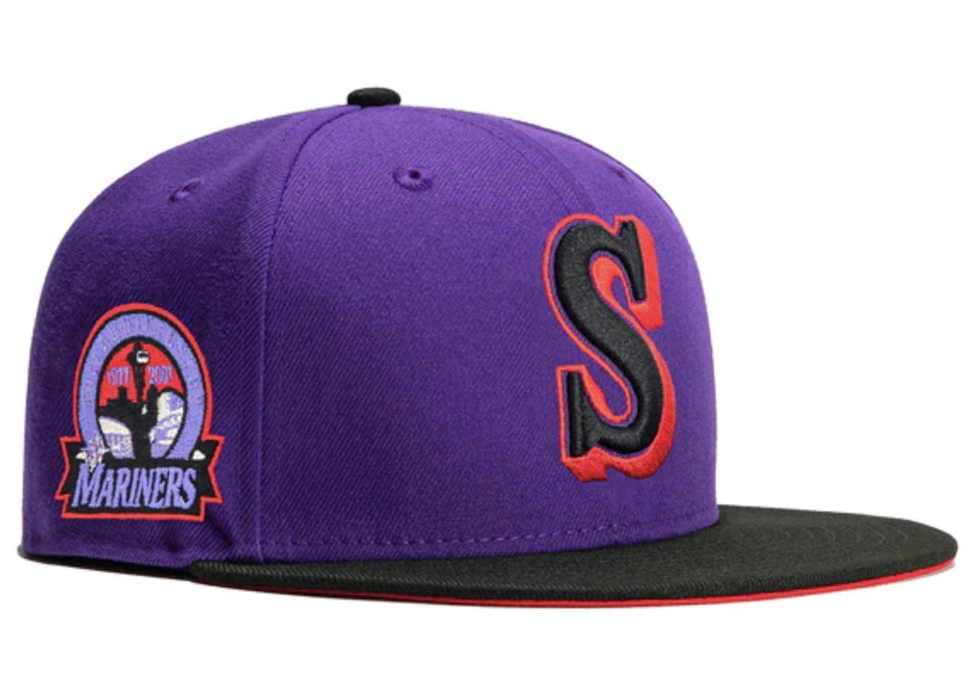 Pre-owned New Era Seattle Mariners T-dot 30th Anniversary Patch Hat Club Exclusive 59fifty Fitted Hat Purple/b In Purple/black