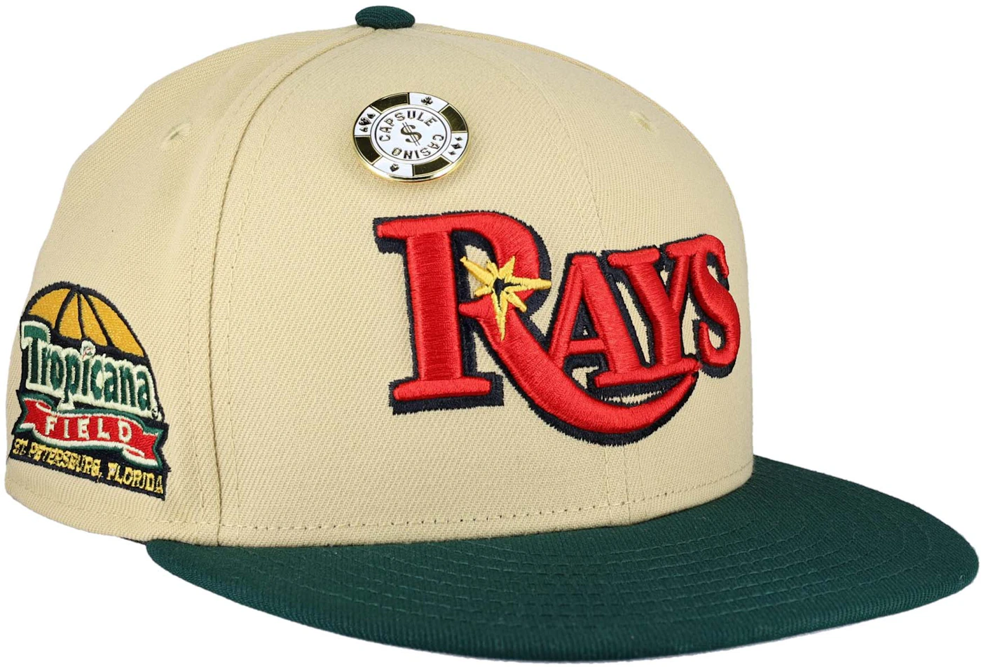 New Era Tampa Bay Devil Rays Vegas Gold Collection Tropicana Field Patch  59Fifty Fitted Hat Tan/Grey Men's - GB