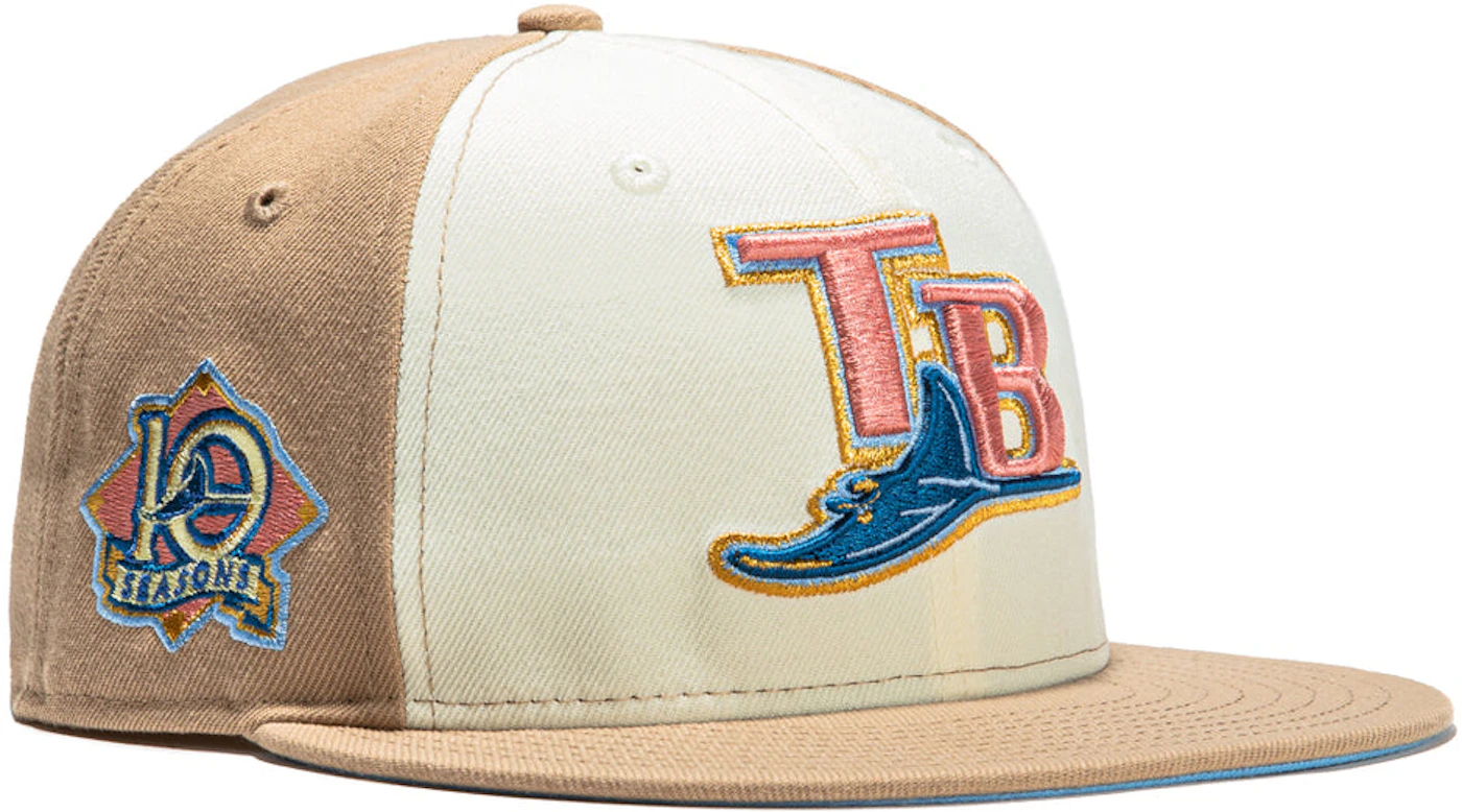 New Era Tampa Bay Rays Sugar Shack 2.0 10th Anniversary Patch Rail Hat Club Exclusive 59FIFTY Fitted Hat White/Tan/Peach