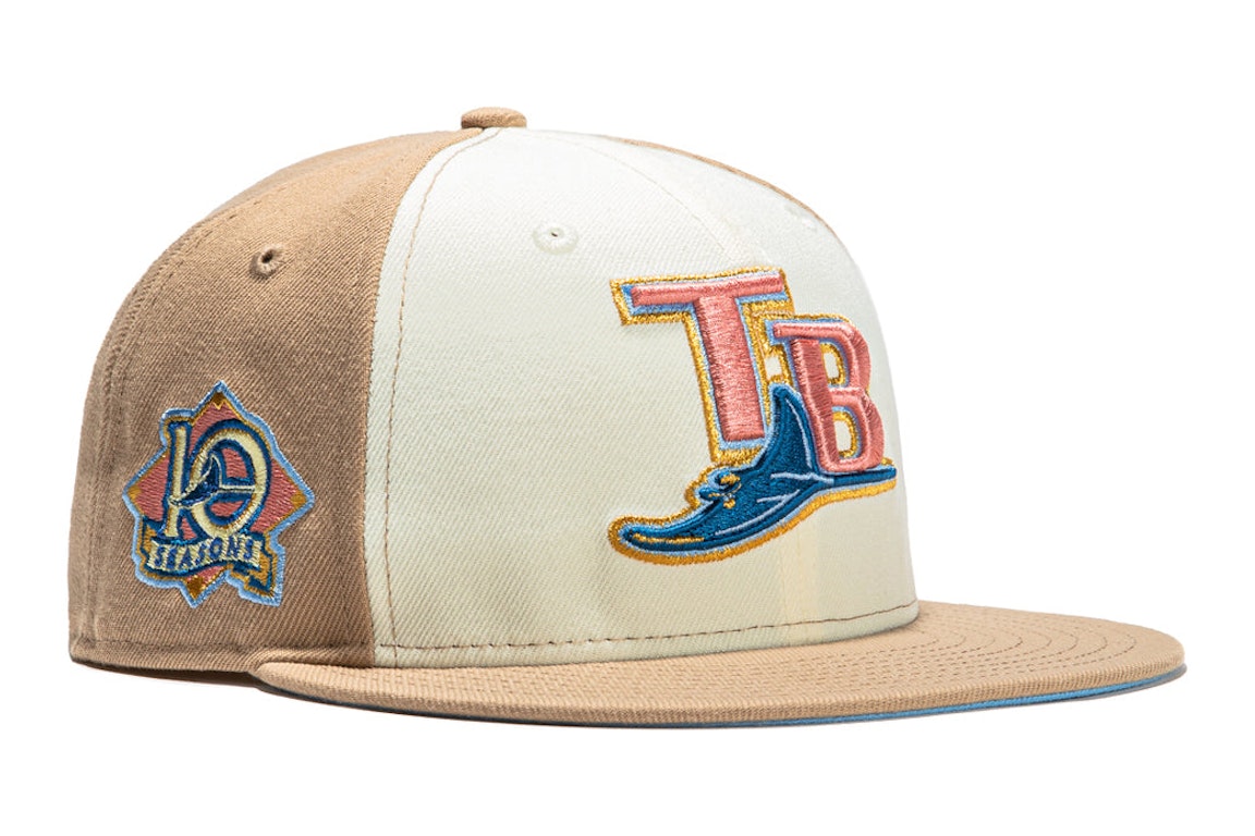 Pre-owned New Era Tampa Bay Rays Sugar Shack 2.0 10th Anniversary Patch Rail Hat Club Exclusive 59fifty Fitted In White/tan/peach