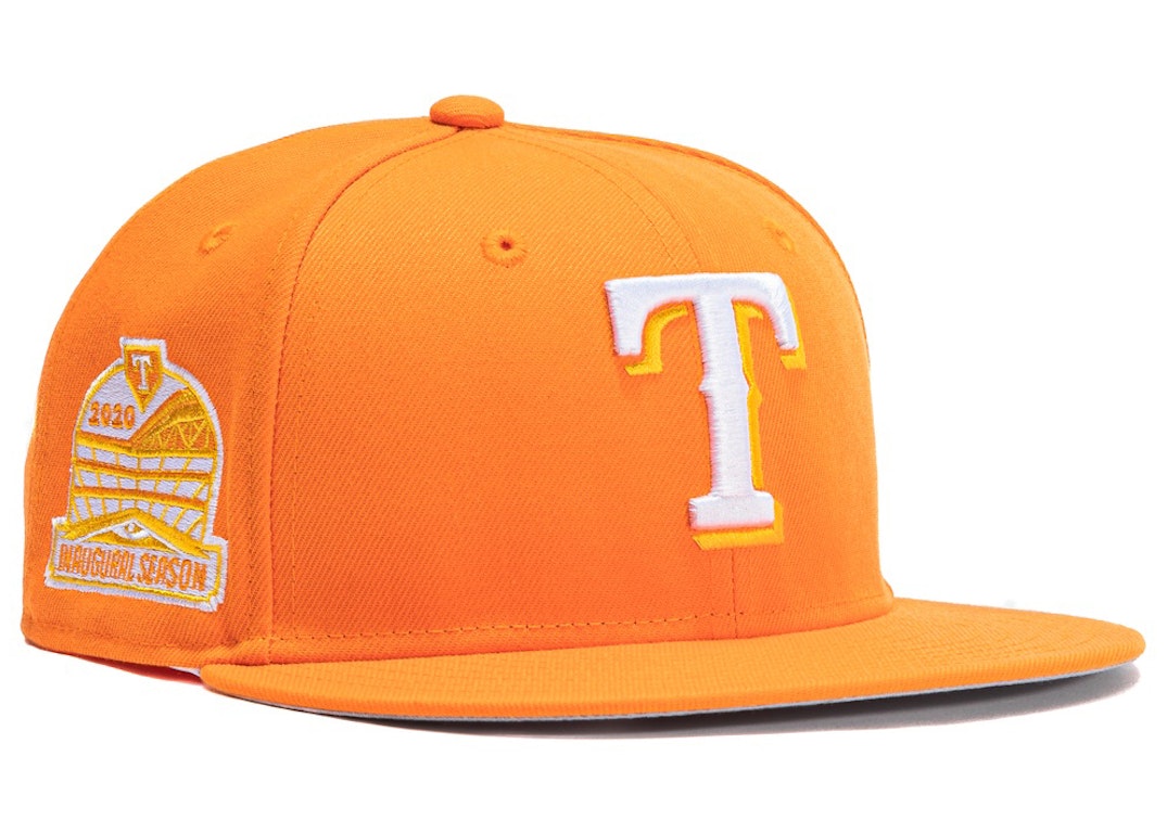 Pre-owned New Era Texas Rangers Burger Pack 2020 Inaugural Season Patch Hat Club Exclusive 59fifty Fitted Hat  In Light Orange/white