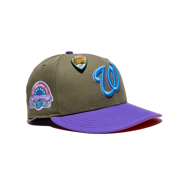 Pre-owned New Era Washington Nationals Capsule Brim Service Collection Memorial Stadium 59fifty Fitted Hat Gre In Green/orange