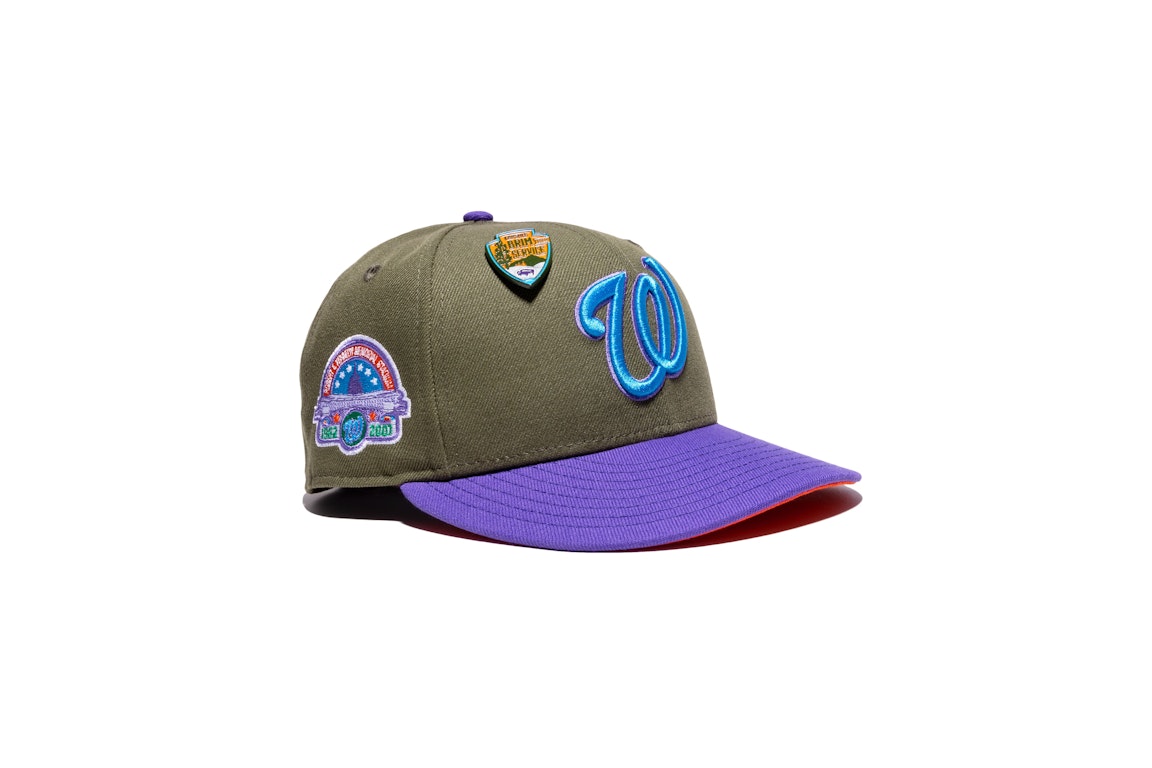 Pre-owned New Era Washington Nationals Capsule Brim Service Collection Memorial Stadium 59fifty Fitted Hat Gre In Green/orange
