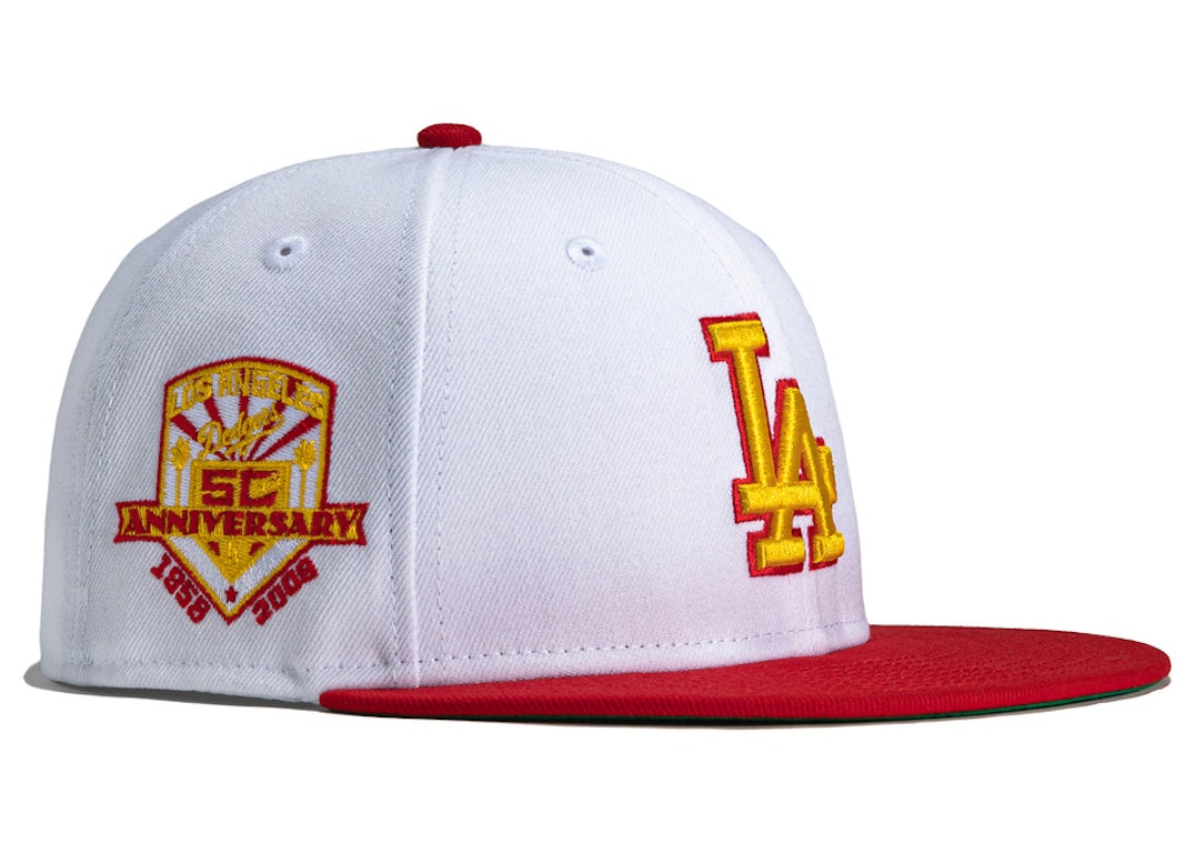 Pre-owned New Era X Hat Club Exclusive Burger Pack Los Angeles Dodgers 50th Anniversary Patch 59fifty Fitted H In White/red