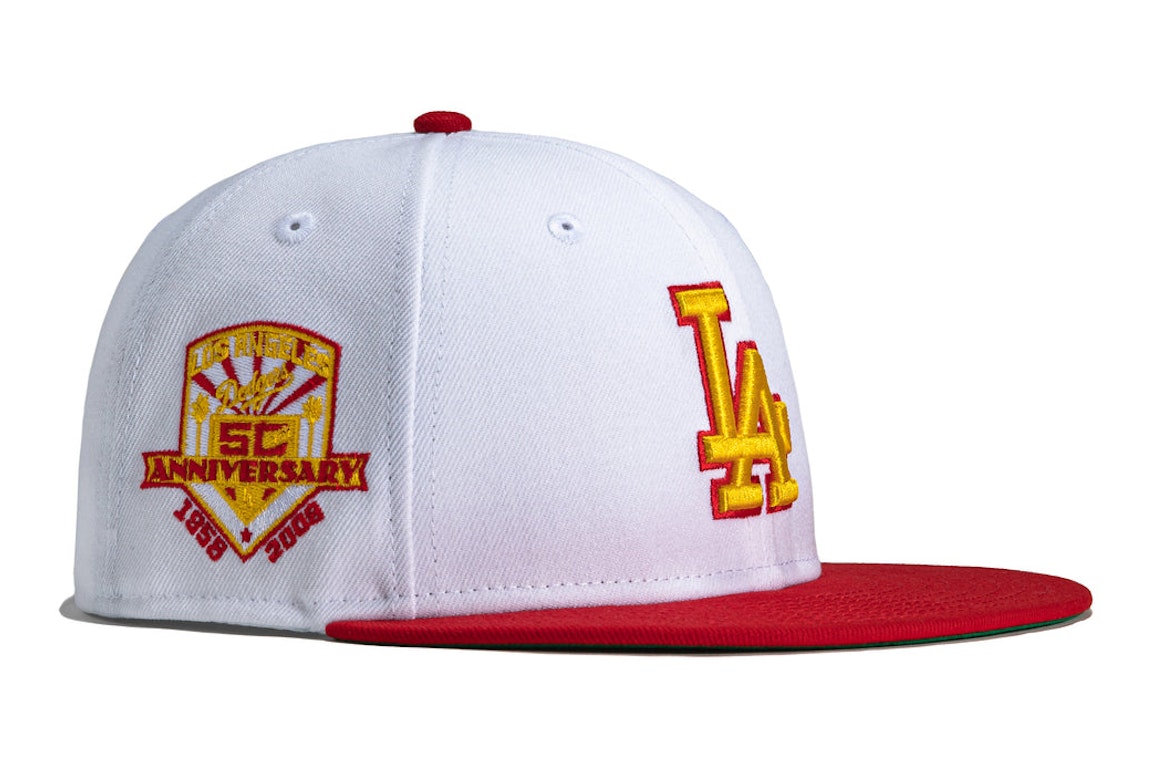 Pre-owned New Era X Hat Club Exclusive Burger Pack Los Angeles Dodgers 50th Anniversary Patch 59fifty Fitted H In White/red