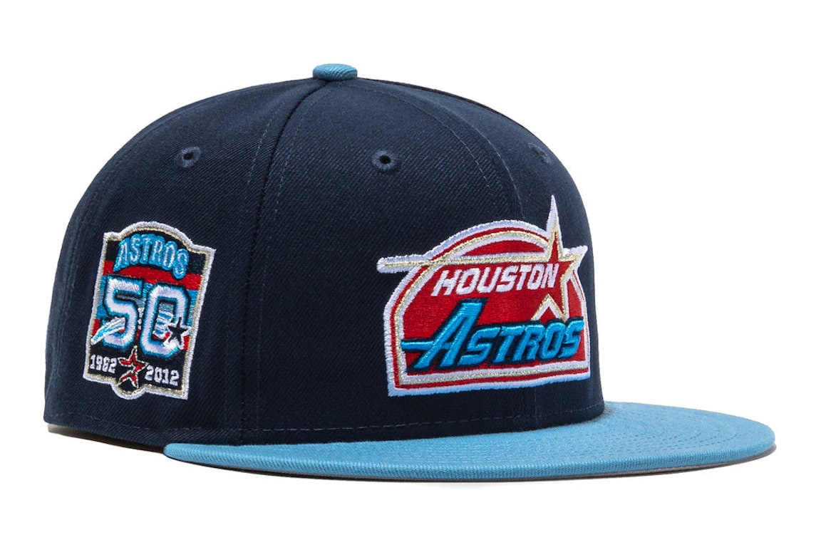 Pre-owned New Era X Hat Club Exclusive Cool Fashion Houston Astros 50th Anniversary Patch 59fifty Fitted Hat N In Navy/red