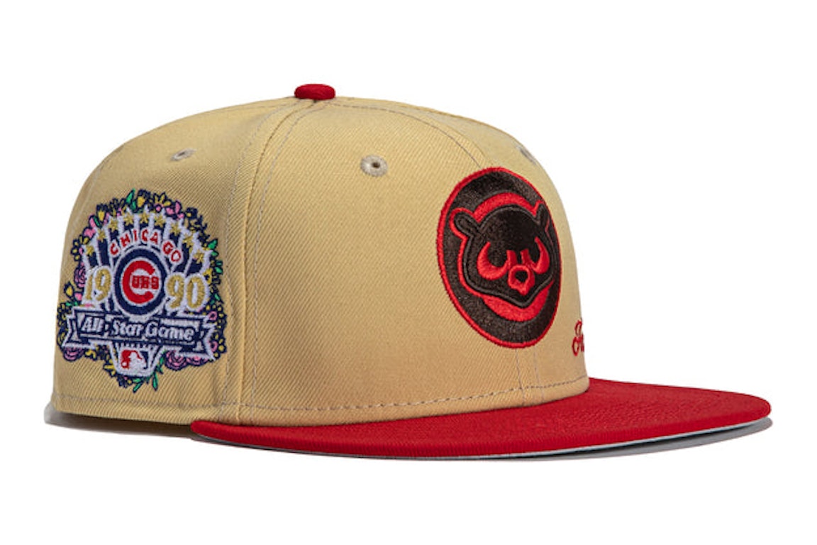 Pre-owned New Era X Hat Club Exclusive Jae Tips Forever Chicago Cubs 1990 All Star Game Patch 59fifty Fitted H In Tan/red