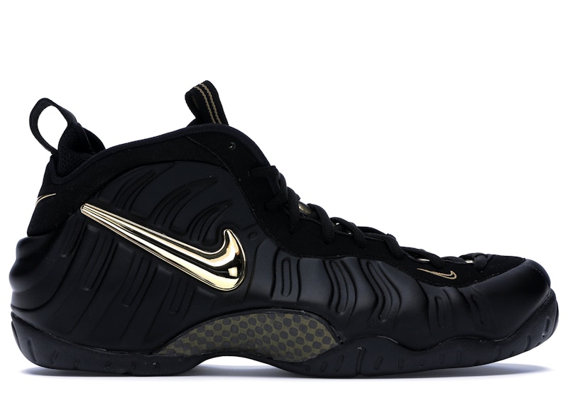 black and metallic gold foamposite pro