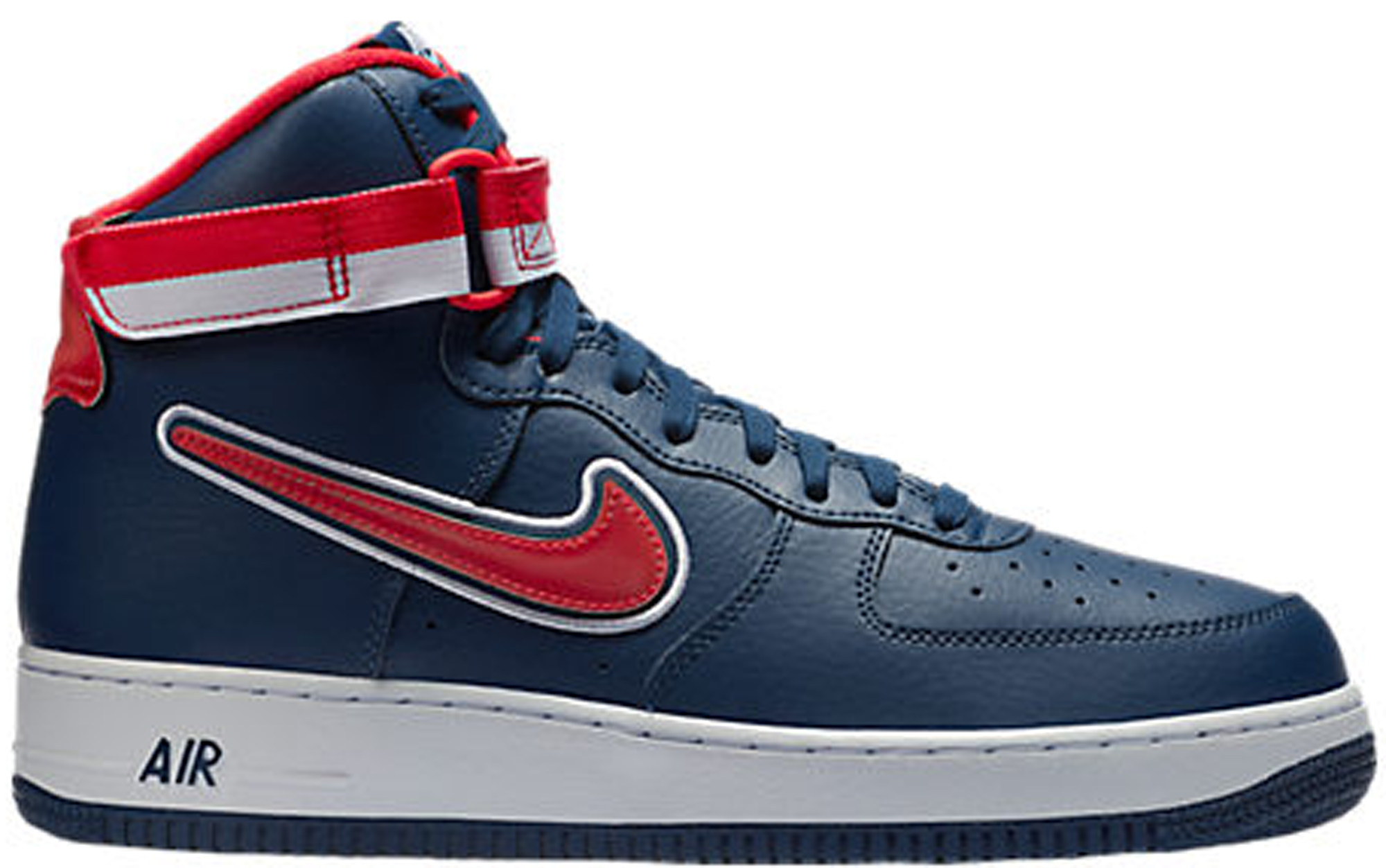 red white and blue air force ones high top