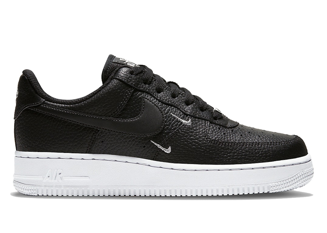 Pre-owned Nike Air Force 1 Low '07 Essential Black White Silver Mini Swoosh (women's) In Black/white-metallic Silver