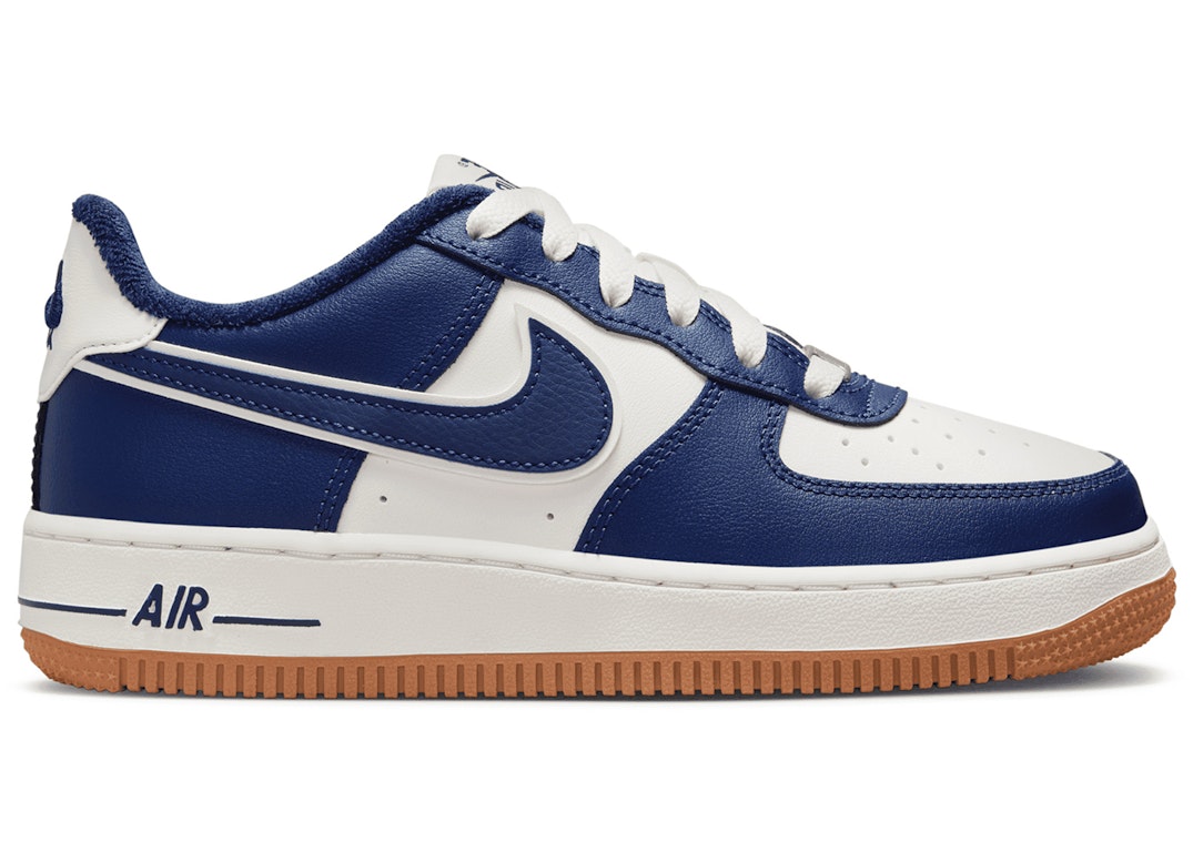 Pre-owned Nike Air Force 1 Low '07 Lv8 College Pack Midnight Navy (gs) In Sail/gum Medium Brown/midnight Navy