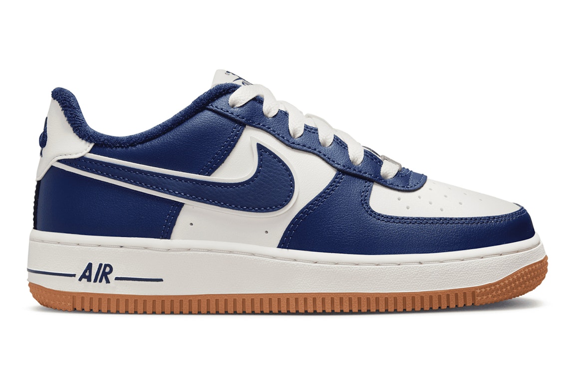 Pre-owned Nike Air Force 1 Low '07 Lv8 College Pack Midnight Navy (gs) In Sail/gum Medium Brown/midnight Navy