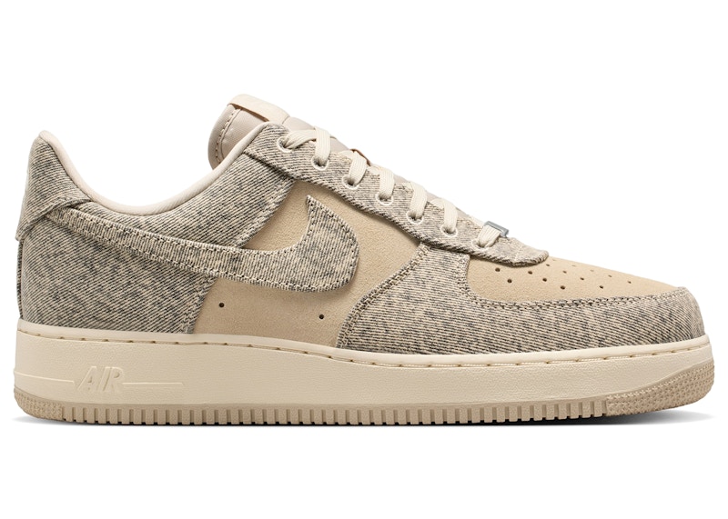 Men's Nike Air Force 1 Low '07 LV8 Denim Sneakers in Desert Khaki/Light Khaki/Metallic Silver