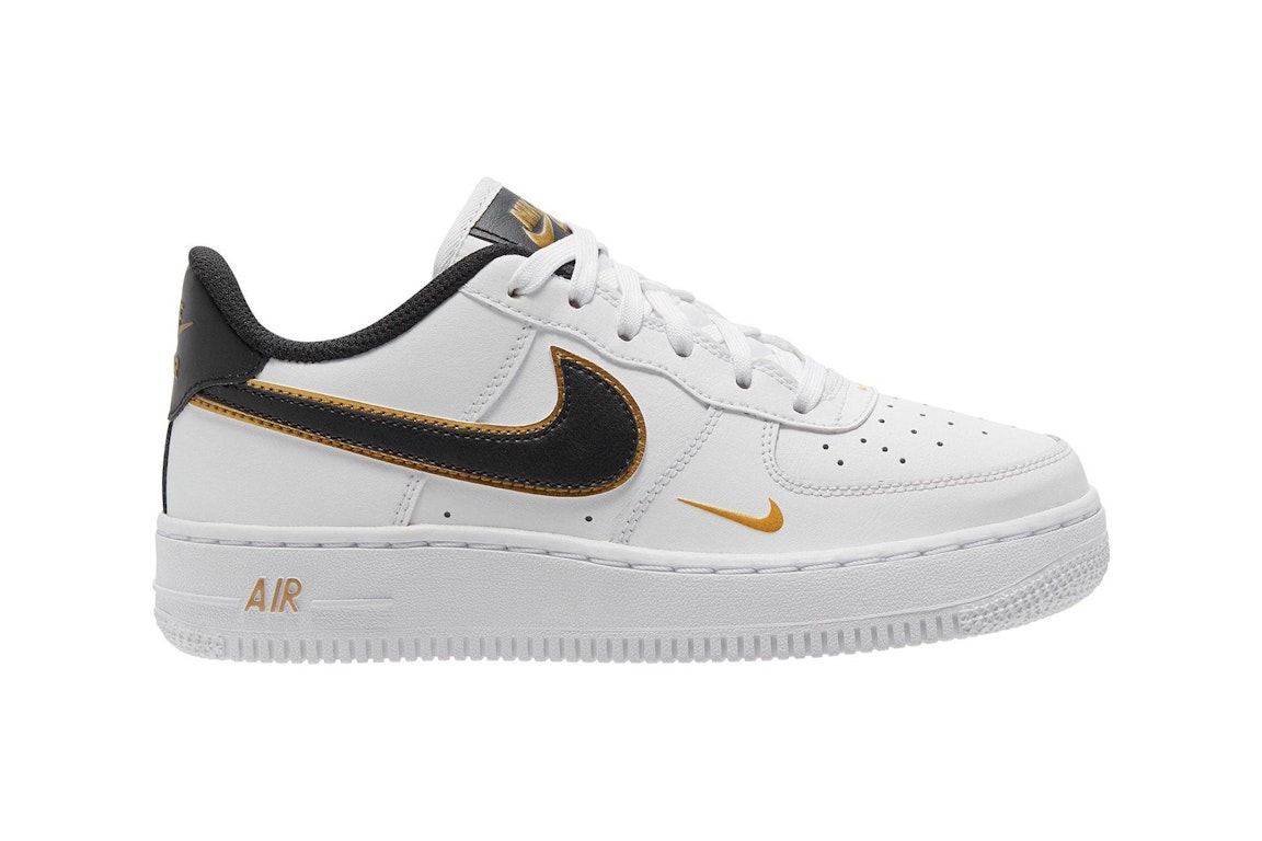 Pre-owned Nike Air Force 1 Low '07 Lv8 Double Swoosh White Metallic Gold (gs) In White/black/metallic Gold