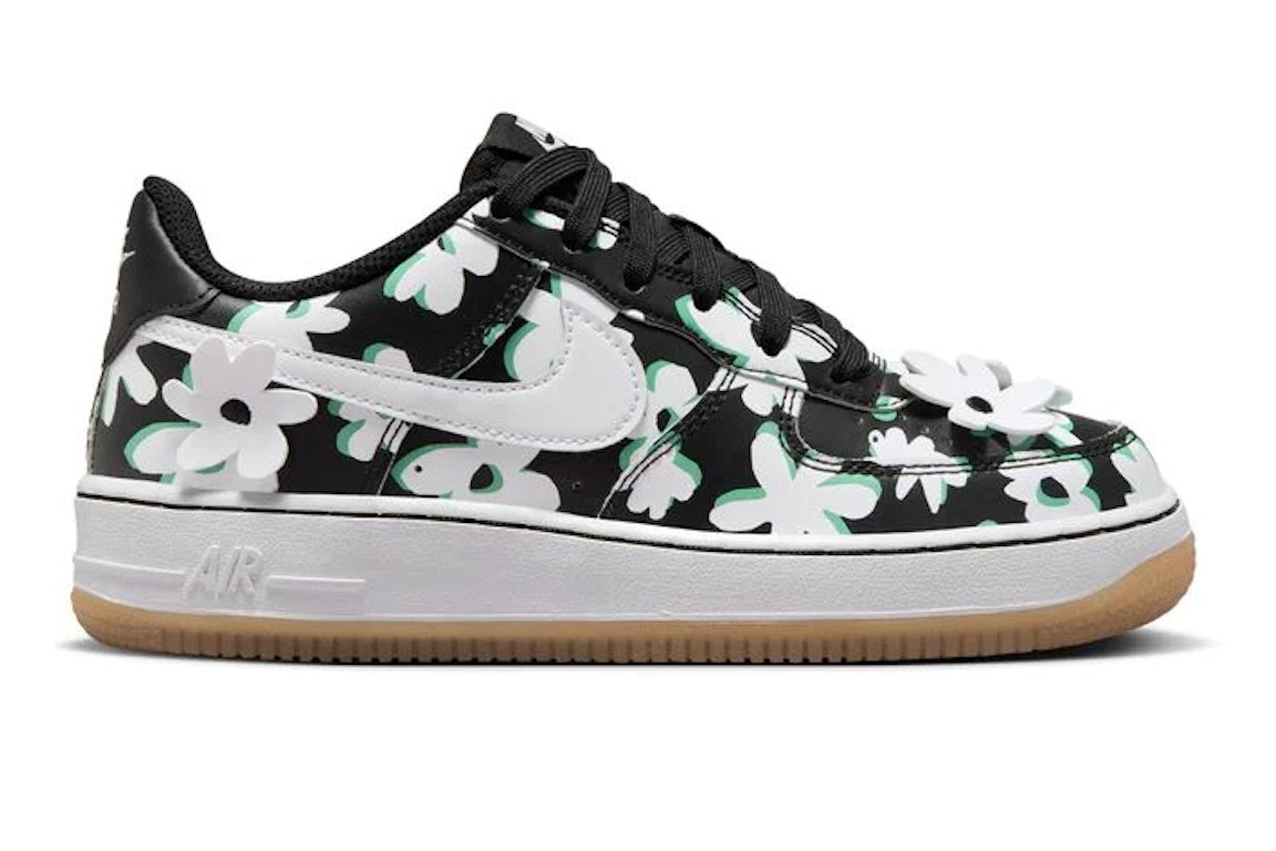 Pre-owned Nike Air Force 1 Low '07 Lv8 Flowers (gs) In Black/spring Green/gum Light Brown