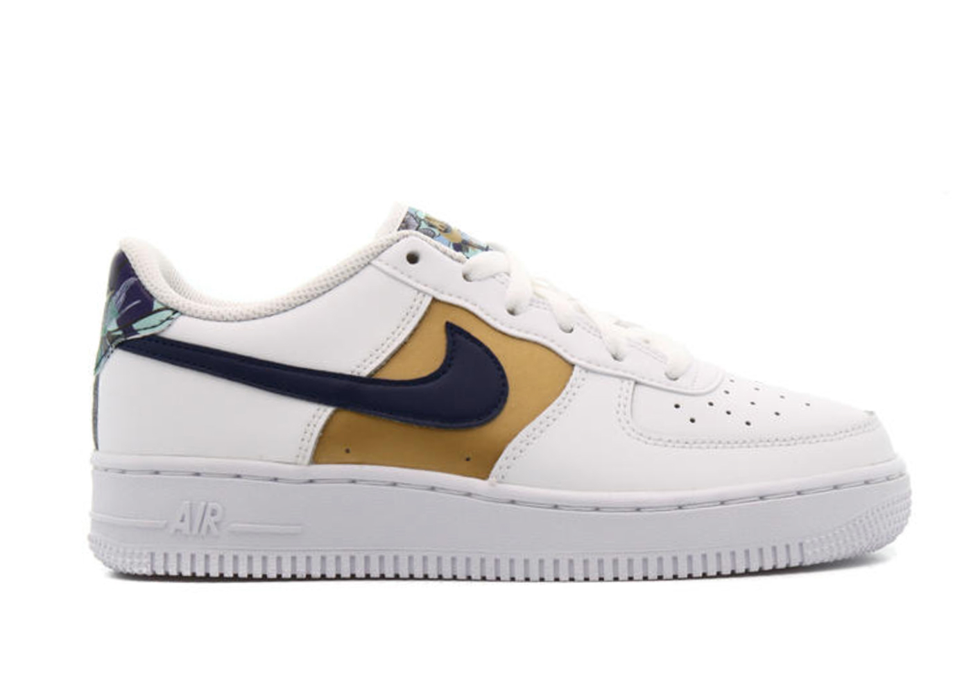 Nike Air Force 1 Low '07 LV8 White Blue Void Metallic Gold (GS 