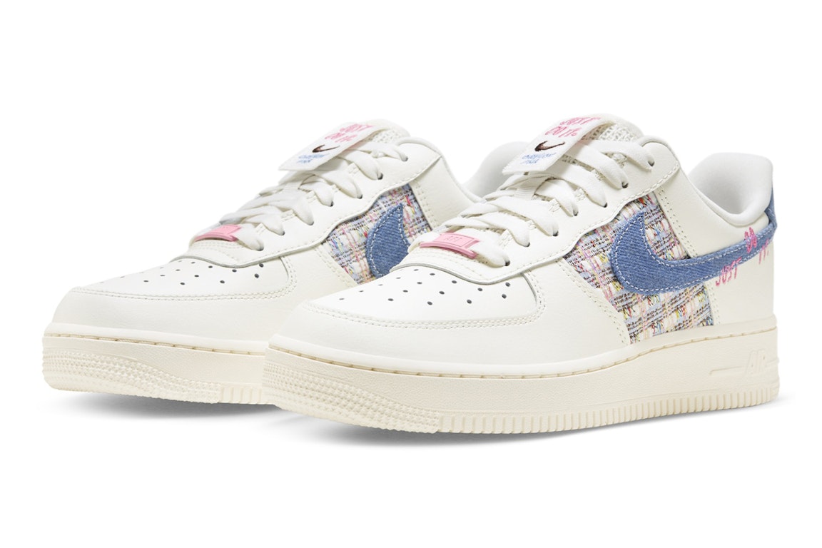Pre-owned Nike Air Force 1 Low '07 Lx Denim Swoosh Boucle (women's) In Sail/blue Whisper-pale Ivory-pinksicle-cacao Wow