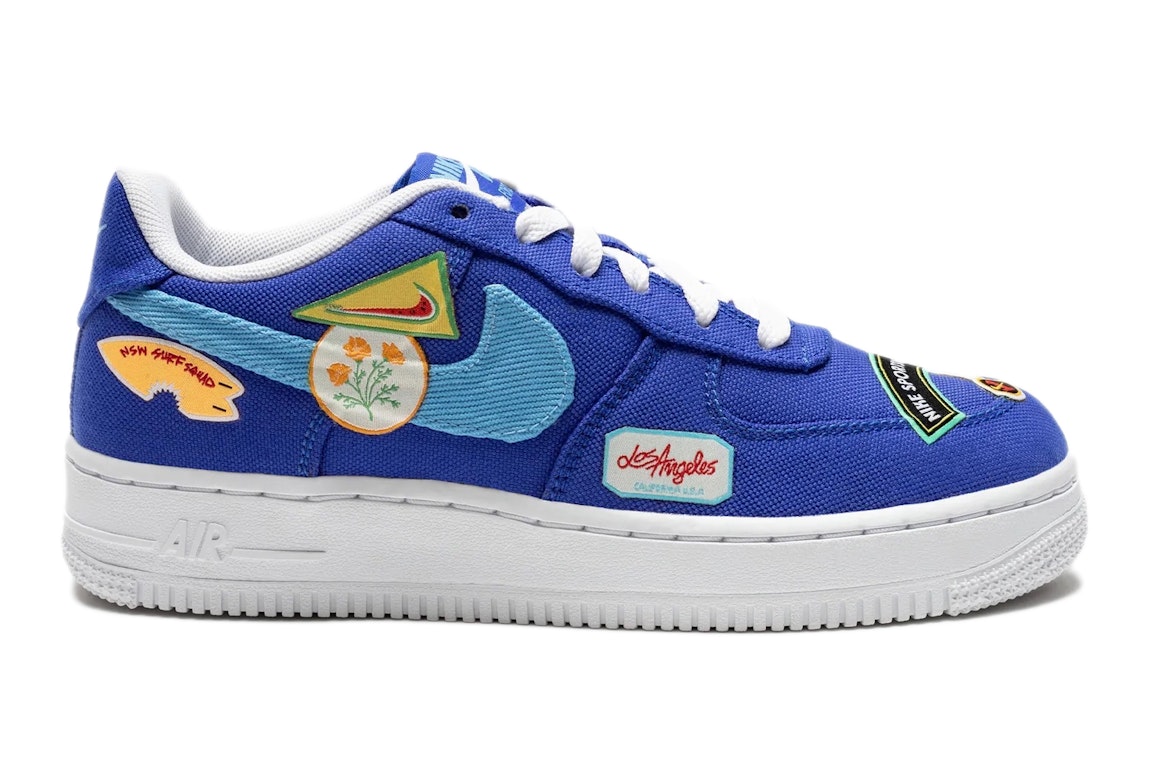 Pre-owned Nike Air Force 1 Low '07 Prm Los Angeles Patched Up (gs) In Racer Blue/university Blue/white