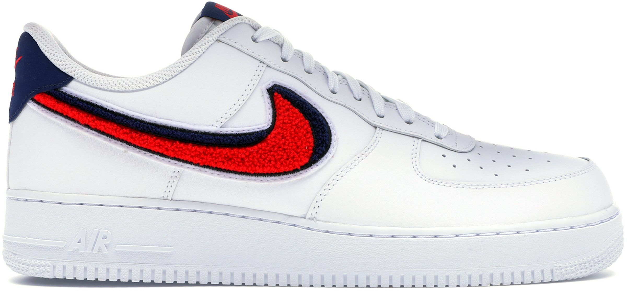 Nike Air Force 1 Low 3D Chenille Swoosh White Red Blue Men's - 823511-106 -  US